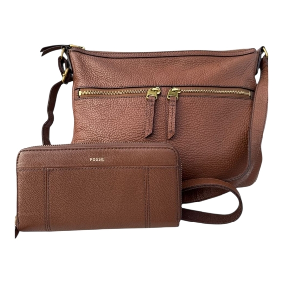 Fossil Brown Gorgeous Crossbody Bag & Wallet~NEW - Picture 2 of 9